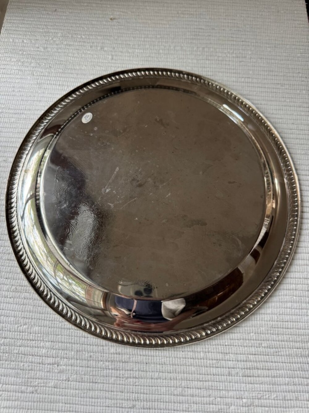 Silverplate Round Serving Tray | Rope Border, 12in